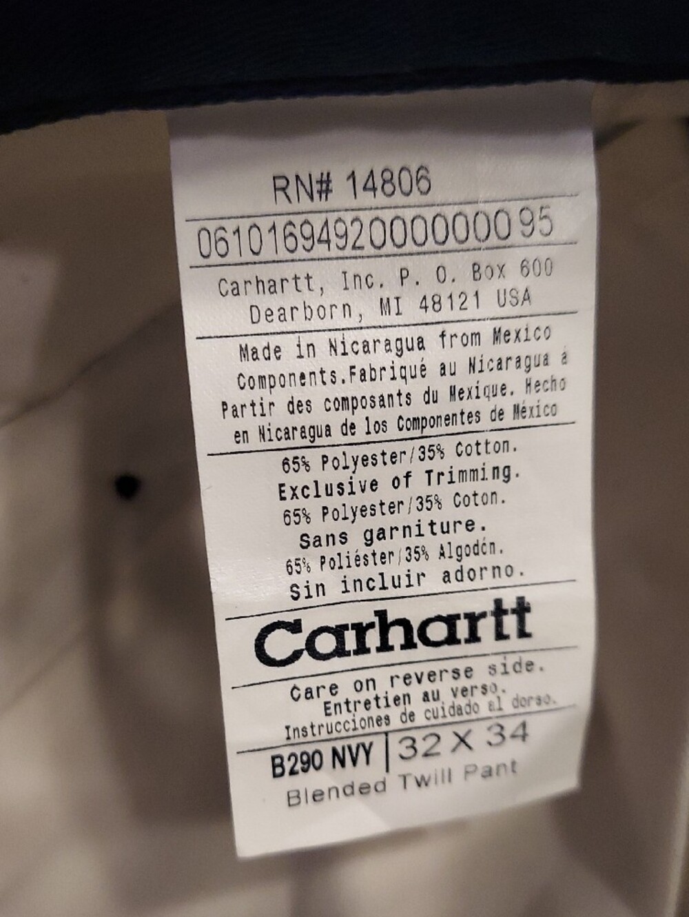 Carhartt Navy Twill Work Wear Pants Sz 32x34 NWT Unisex! - Picture 3 of 6